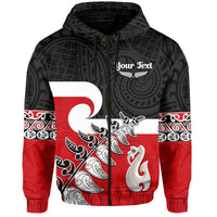 Custom Waitangi Hoodie Aotearoa Maori Pattern Mix Fern and Manaia Koru LT13 Zip Hoodie Black - Polynesian Pride