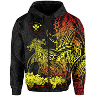 Hawaii Polynesian Zip Hoodie Wild Hammerhead Sharks Fresh Life LT13 Unisex Black - Polynesian Pride