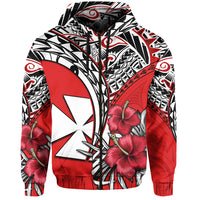 Wallis et Futuna Hoodie Polynesian Pattern and Hibiscus Flowers Version Red LT13 Zip Hoodie Red - Polynesian Pride