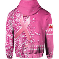 Tonga Breast Cancer Hoodie Tongan Ngatu Pattern No One Fights Alone LT14 - Polynesian Pride