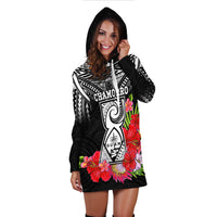 (Custom Personalised) Guam Chamorro Hoodie Dress Guaman Latte Stone Tropical Flowers Black Style LT14 - Polynesian Pride