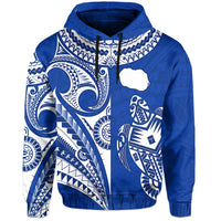 (Custom Text and Number) Rarotonga Cook Islands Hoodie Turtle and Map Style Blue LT13 - Polynesian Pride