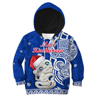 New Zealand Christmas Hoodie KID Hei Tiki Blue Pohutukawa Meri Kirihimete LT14 Blue - Polynesian Pride