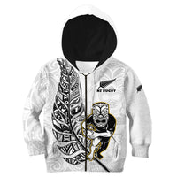 New Zealand Silver Fern Rugby Hoodie KID All Black Maori Version White LT14 - Polynesian Pride