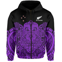 (Custom Text and Number) New Zealand Tiki Rugby Hoodie NZ Maori Koru Pattern Ver.04 LT14 Zip Hoodie Purple - Polynesian Pride