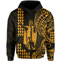 Hawaii Day Kakau Hoodie Proud To Be Hawaiian Gold King Kamehameha and Kanaka Maoli LT13 Zip Hoodie Gold - Polynesian Pride