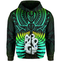 Aotearoa Fern Hoodie New Zealand Hei Tiki Green Style LT13 Zip Hoodie Green - Polynesian Pride
