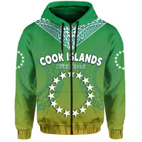 Cook Islands Hoodie Circle Pattern Mix Sea Turtle Green Version LT14 Zip Hoodie Green - Polynesian Pride
