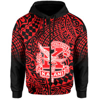 (Custom Text and Number) Hawaii Hoodie Kalani High School Tribal Kakau LT14 Zip Hoodie Red - Polynesian Pride