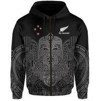 (Custom Text and Number) New Zealand Tiki Rugby Hoodie NZ Maori Koru Pattern Ver.01 LT14 Zip Hoodie Black - Polynesian Pride