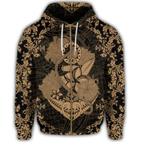 Hawaii Anchor Hibiscus Flower Vintage Zip Hoodie Gold - Polynesian Pride