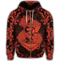 Hawaii Anchor Hibiscus Flower Vintage Zip Hoodie Orange - Polynesian Pride