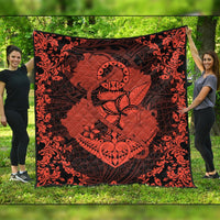Hawaii Anchor Hibiscus Flower Vintage Premium Quilts - AH - Orange Black - Polynesian Pride