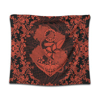Hawaii Anchor Hibiscus Flower Vintage Tapestry - AH - Orange Wall Tapestry Black - Polynesian Pride