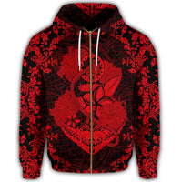 Hawaii Anchor Hibiscus Flower Vintage Zip Hoodie Red - Polynesian Pride