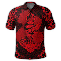 Hawaii Anchor Hibiscus Flower Vintage Polo Shirt Red - Polynesian Pride