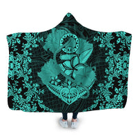 Hawaii Anchor Hibiscus Flower Vintage Hooded Blanket - AH - Turquoise Hooded Blanket White - Polynesian Pride