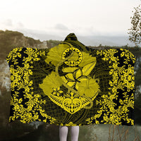Hawaii Anchor Hibiscus Flower Vintage Hooded Blanket - AH - Yellow - Polynesian Pride