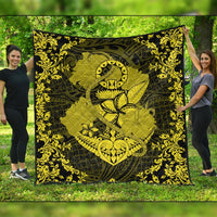 Hawaii Anchor Hibiscus Flower Vintage Premium Quilts - AH - Yellow Black - Polynesian Pride