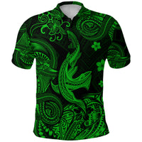 Hawaii Angry Shark Polynesian Polo Shirt Unique Style Green LT8 - Polynesian Pride