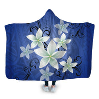 Hawaii Blue Plumeria Hooded Blanket - AH Hooded Blanket White - Polynesian Pride