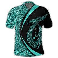 Hawaii Fish Hook Polynesian Polo Shirt Circle Style Turquoise - Polynesian Pride