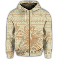 Hawaii Hibiscus Plumeria Kanaka Polynesian Vintage Zip Hoodie - Polynesian Pride