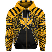 Hawaii Kanaka Football Jersey Polynesian Hoodie Zip Black & Yellow Victor Style - Polynesian Pride