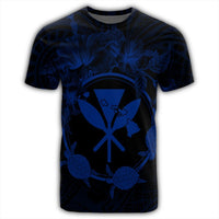 Hawaii Kanaka Turtle Hibiscus Polynesian T Shirt Anthea Style Blue - Polynesian Pride