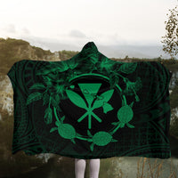 Hawaii Kanaka Turtle Hibiscus Polynesian Hooded Blanket - Anthea Style Green - AH - Polynesian Pride