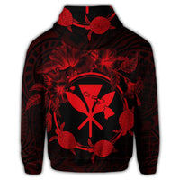 Hawaii Kanaka Turtle Hibiscus Polynesian Zip Hoodie Anthea Style Red - Polynesian Pride