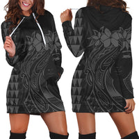 Hawaii Map Kanaka Polynesian Hula Girl Hoodie Dress Grey - AH - J5R Black - Polynesian Pride