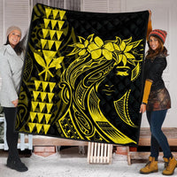 Hawaii Map Kanaka Polynesian Hula Girl Premium Quilts Yellow - AH - J5C - Polynesian Pride