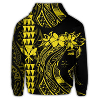 Hawaiian Map Kanaka Polynesian Hula Girl Hoodie Yellow - Polynesian Pride