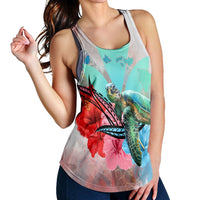 Hawaii Map Kanaka Sea Turtle Hibiscus Racerback Tank - AH - Blue Pink - Polynesian Pride