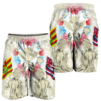 Hawaii Map Kanaka Two Men Holding Flag Men's Shorts Beige - AH - Polynesian Pride