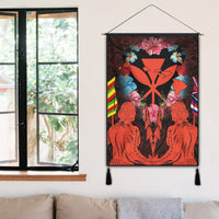 Hawaii Map Kanaka Two Men Holding Flag Hanging Poster Orange - AH - Polynesian Pride