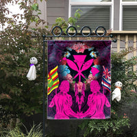 Hawaii Map Kanaka Two Men Holding Flag Flag Pink - AH - Polynesian Pride