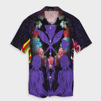 Hawaii Map Kanaka Two Men Holding Flag Hawaiian Shirt Purple - AH Unisex Black - Polynesian Pride