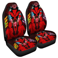 Hawaii Map Kanaka Two Men Holding Flag Car Seat Covers Red - AH Universal Fit Black - Polynesian Pride