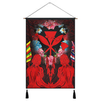 Hawaii Map Kanaka Two Men Holding Flag Hanging Poster Red - AH Hanging Poster Cotton And Linen - Polynesian Pride