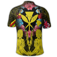 Hawaii Map Kanaka Two Men Holding Flag Polo Shirt Yellow - Polynesian Pride
