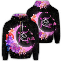 Hawaii Map Moon Star Turtle Plumeria Hibiscus Zip Hoodie Unisex Art - Polynesian Pride