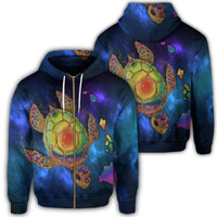 Hawaii Map Turtle Galaxy Zip Hoodie Blue Unisex Art - Polynesian Pride