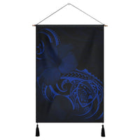 Hawaii Map Turtle Hibiscus Divise Polynesian Hanging Poster Blue - AH Hanging Poster Cotton And Linen - Polynesian Pride