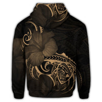 Hawaii Map Turtle Hibiscus Divise Polynesian Zip Hoodie Gold - Polynesian Pride
