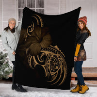 Hawaii Map Turtle Hibiscus Divise Polynesian Premium Blankets Gold - AH - Polynesian Pride