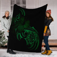 Hawaii Map Turtle Hibiscus Divise Polynesian Premium Blankets Green - AH - Polynesian Pride