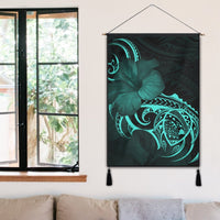 Hawaii Map Turtle Hibiscus Divise Polynesian Hanging Poster Turquoise - AH - Polynesian Pride