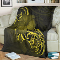 Hawaii Map Turtle Hibiscus Divise Polynesian Premium Blankets Yellow - AH - Polynesian Pride